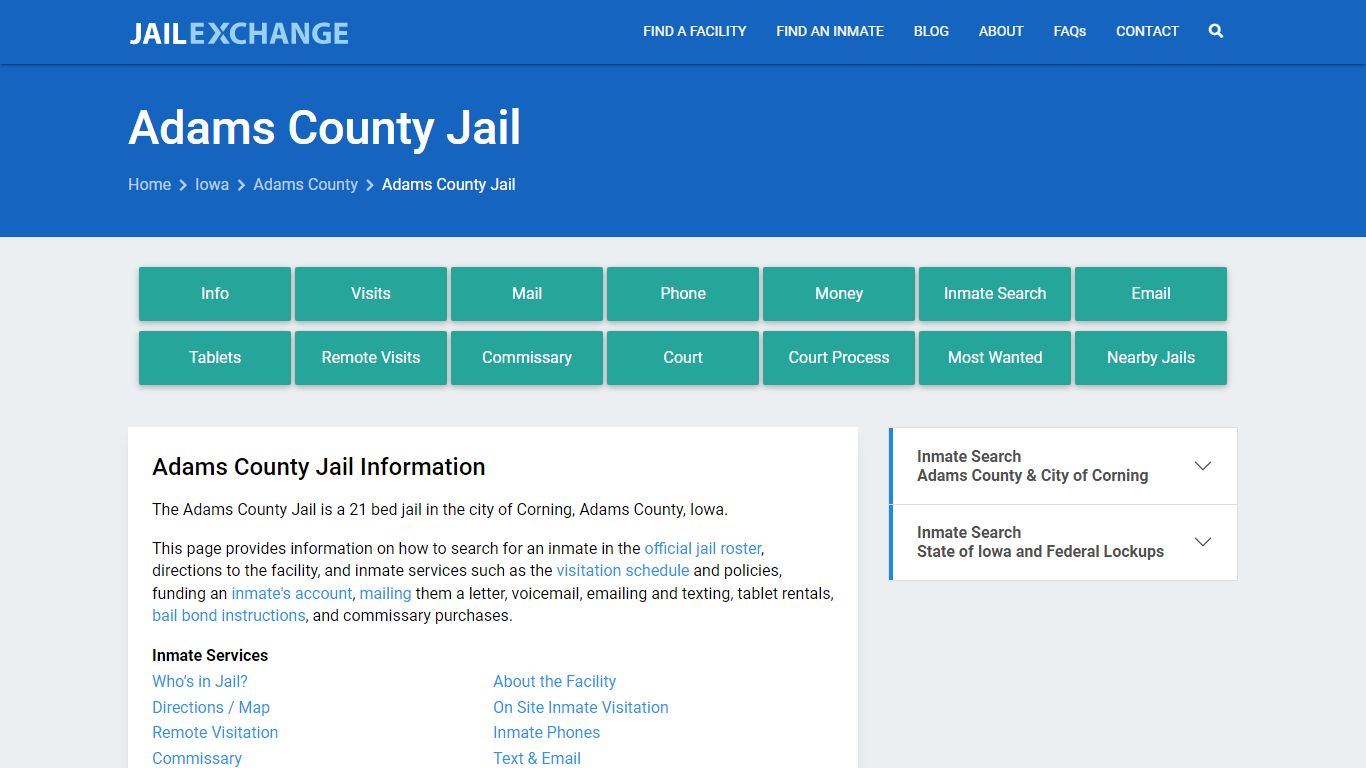 Adams County Jail, IA Inmate Search, Information